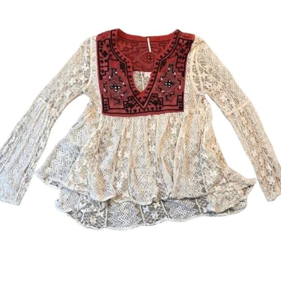Free people Casablanca Moroccan Lace sz S Embroidered boho peasant hippie flowy - Picture 2 of 11